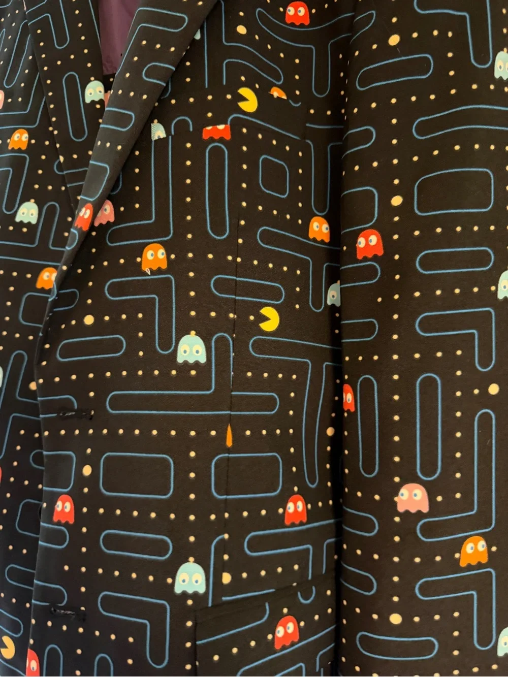 Novelty Pac-Man Print 2-piece Suit Jacket 38/36R Pants sz 31/34L